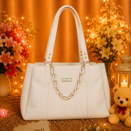 Premium Textured Women Handbag (White)